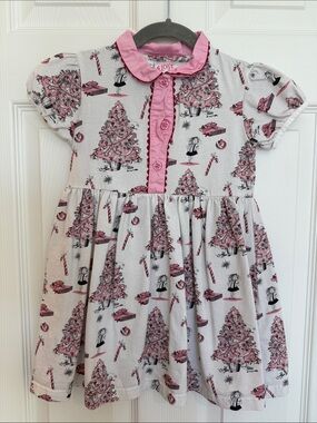 Eloise by Rachel Riley London Girls Pink Christmas Tree Print Dress